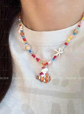 2026夏天甜美Kitty小丑鱼串珠项链小众设计独特新款多巴胺锁骨链