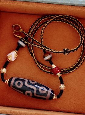 2026天然西藏曲贡五眼天珠项链玛瑙饰品三眼财神天珠男女款跨境