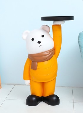 2026时尚轻奢客厅落地摆件围脖小熊托盘收纳摆件客厅茶几沙发树脂