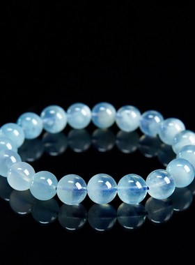 2026天然海蓝宝素圈手串高货收藏级巴西聚宝盆蓝色经典圆珠半成品