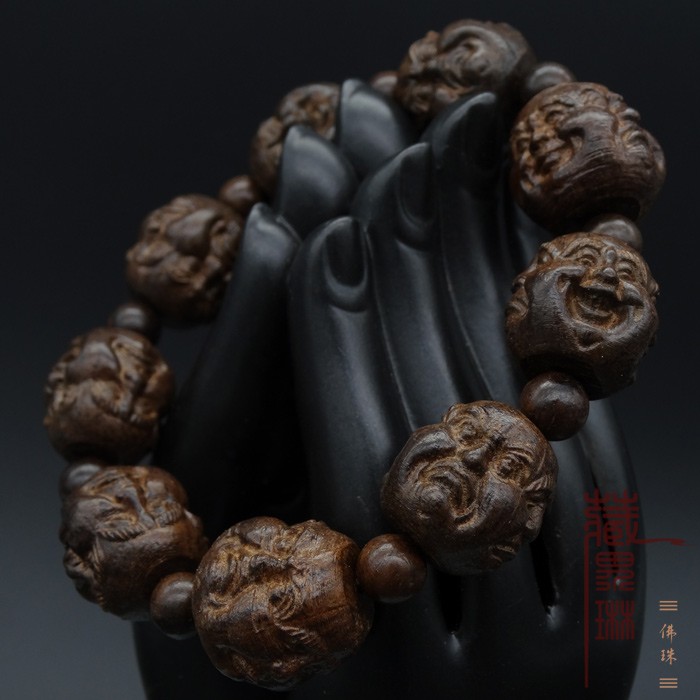 2026沉香木皮黑木黑檀雕四面佛喜怒哀乐佛珠手串貔貅念珠手錬手珠