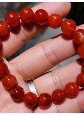 2025天然南京雨花石红玛瑙盘玩缠丝玛瑙手链玉髓手串20MM