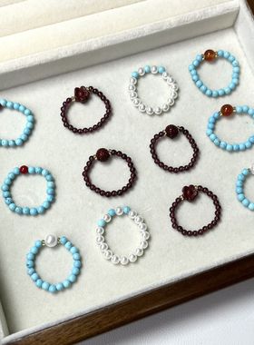 2026显白弹力串珠素圈女戒指轻奢高级感指环新中式食指戒国风配饰