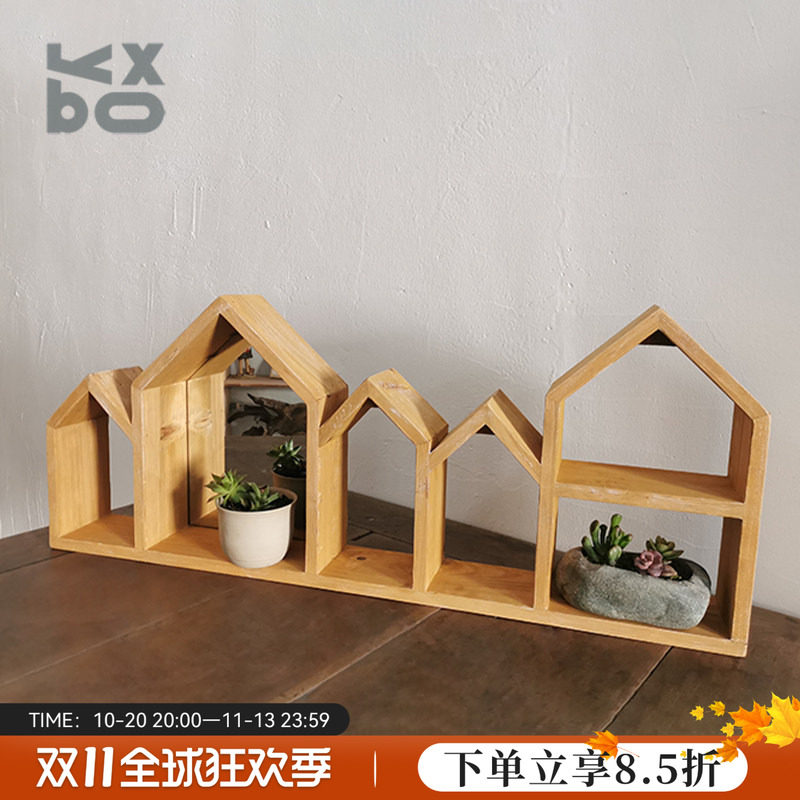 YBOX现代简约原木墙挂置物架艺术框架装饰多功能客厅书房整理架