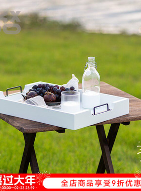 YBOX实木收纳托盘白色玄关钥匙茶几杂物长方形木制茶盘北欧风纯色