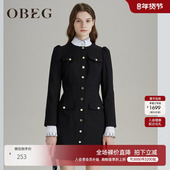 奥莱OBEG欧碧倩秋冬连衣裙收腰气质羊毛呢职业裙子1094211