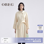 外套10441061 收腰风衣女奶油黄中长款 OBEG欧碧倩秋韩版 时尚