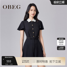 OBEG欧碧倩法式名媛气质连体裤夏季黑色连衣短裤50482552