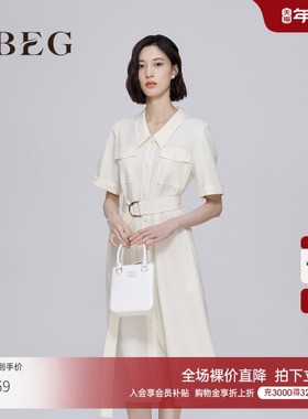 OBEG欧碧倩衬衫连衣裙夏季气质通勤收腰小黑裙104040