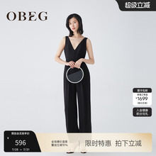 OBEG欧碧倩  高定系列 无袖深V领气质连体裤醋酸阔腿裤10422502