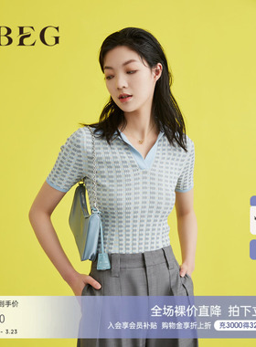 OBEG欧碧倩夏季Polo领坑条工艺通勤短袖针织衫104041