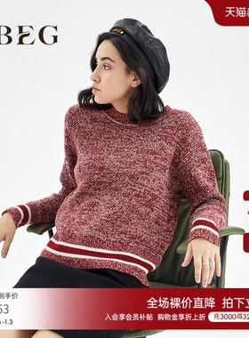 OBEG欧碧倩秋冬时尚港风圆领羊毛衫毛衣金银线混纺10423110