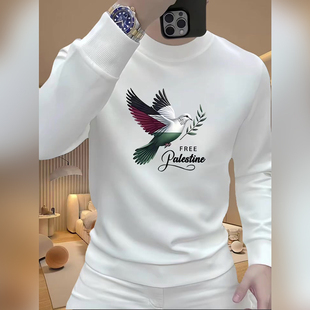 冬季新款男士圆领卫衣韩版潮流个性和平鸽印花上衣男休闲情侣外套