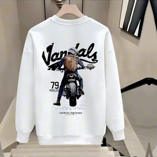 秋冬新款摩托车印花卫衣外套男士潮流网红超酷圆领长袖情侣装上衣