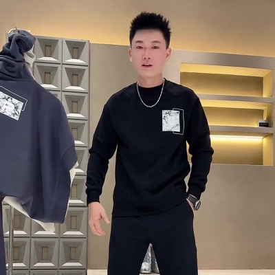 修身黑色高级卫衣外套男时尚潮流