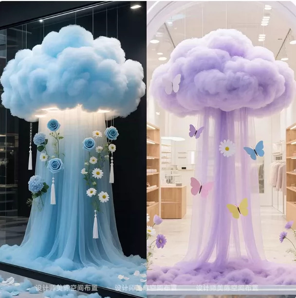 商场云朵装饰服装店彩云造景网红打卡造景铁架立体云朵橱窗布景