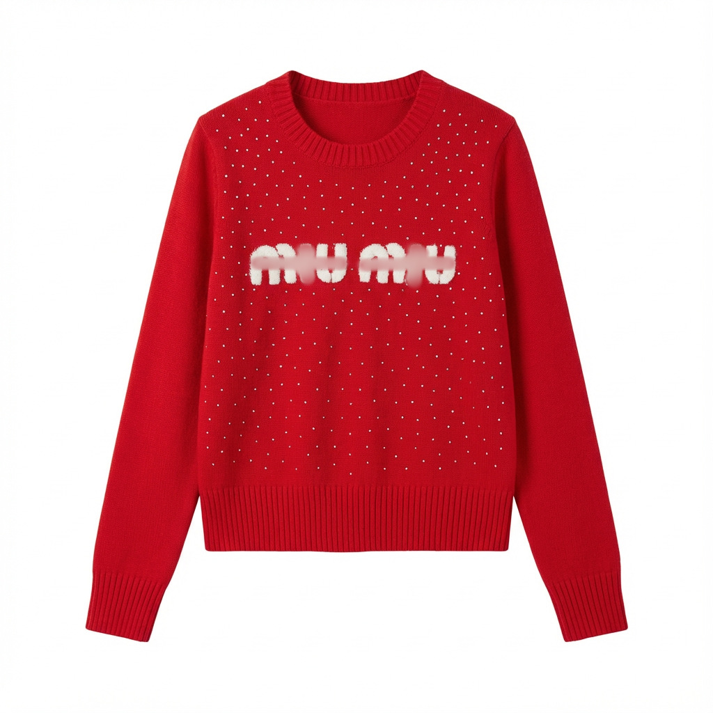 南油25秋冬新款 MIU刺绣圆领毛衣女 套头长袖针织衫冬季新款