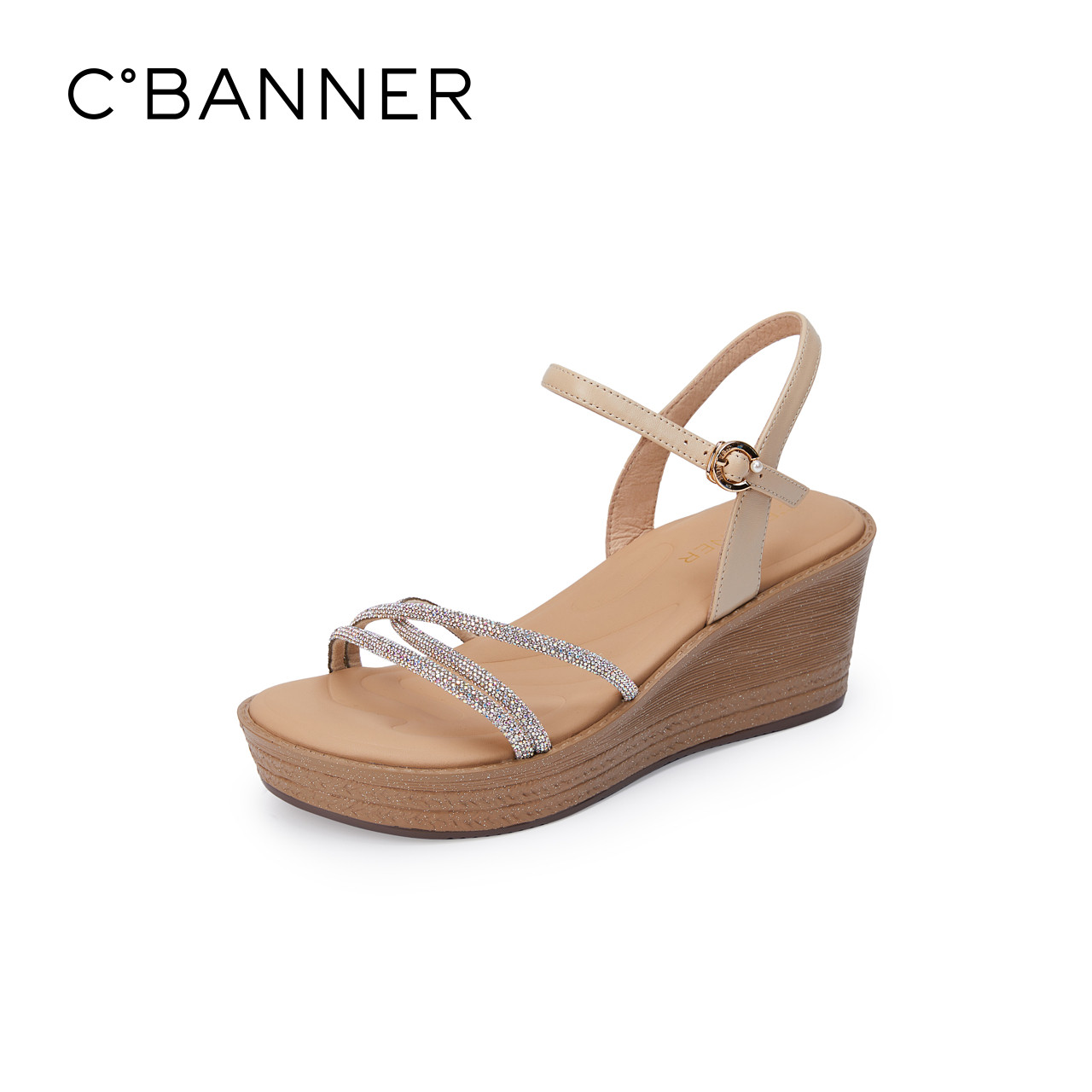 千百度女鞋夏季新款厚底ins时尚潮流森系坡跟凉鞋