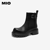 MIO米奥切尔西靴冬季 新款 圆头高跟褶皱感马丁靴复古增高女靴