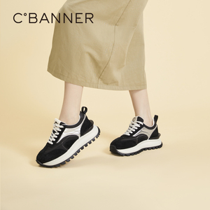 千百度复古厚底时尚休闲鞋女秋季新款增高鞋子拼接舒适运动鞋