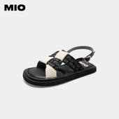 女 时髦舒适休闲沙滩鞋 MIO米奥夏季 复古拼色编织踩屎感凉鞋