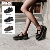 MIO米奥秋季 女鞋 复古山茶花单鞋 T字袢带中跟显高玛丽珍鞋