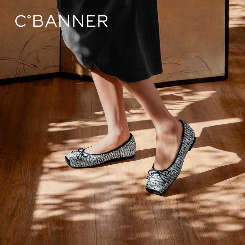 千百度小香风单鞋女秋季新款低跟晚晚鞋休闲平底鞋高级感鞋子,女鞋,浅口单鞋,淘宝优惠券,粉丝福利购,淘宝优惠卷