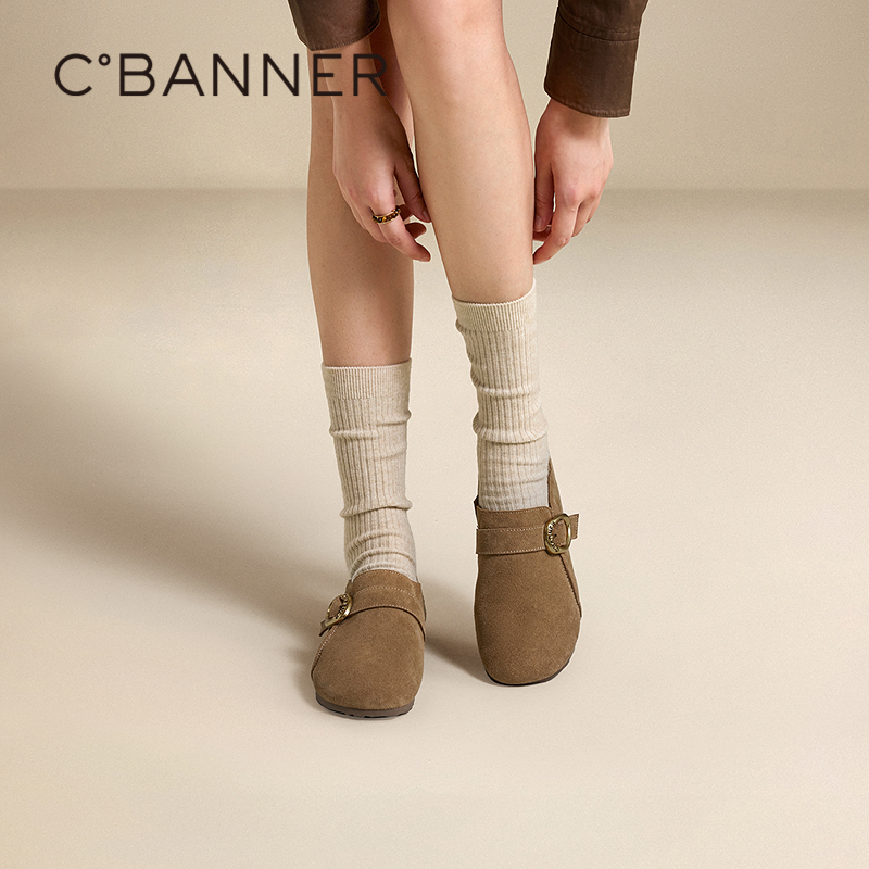 千百度复古全包勃肯鞋女款2025秋季新款薄底一脚蹬休闲平底单鞋