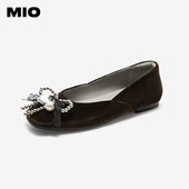 秋季 新款 蝴蝶结玛丽珍平底法式 MIO米奥丝绒芭蕾鞋 浅口单鞋 女