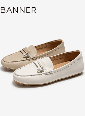 千百度羊皮轻便豆豆鞋女款2025秋季新款通勤小皮鞋上班舒适乐福鞋