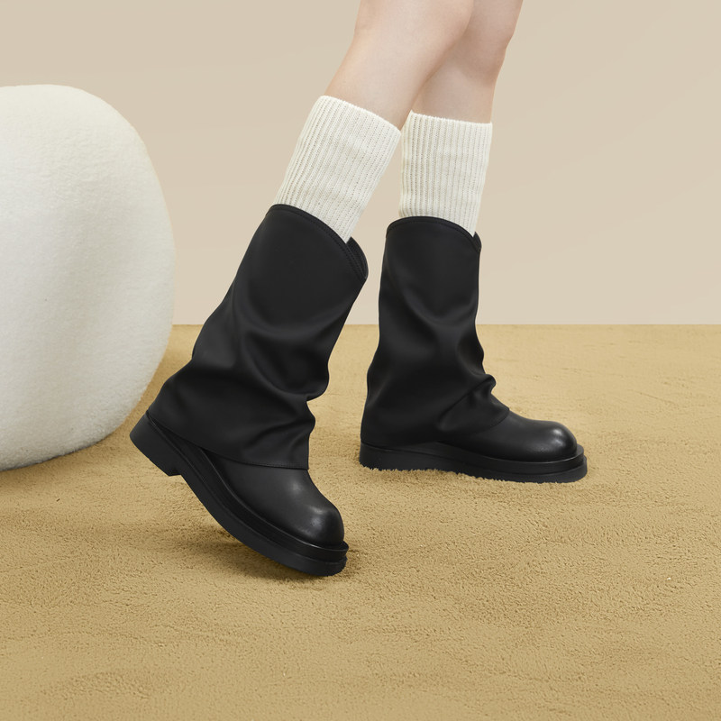 千百度西部堆堆靴冬季新款厚底高筒靴美拉德时装靴库管靴女鞋,女鞋,时装靴,淘宝优惠券,粉丝福利购,淘宝优惠卷