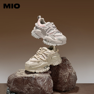 MIO米奥秋季新款时尚休闲鞋圆头高跟厚底运动机甲鞋女鞋