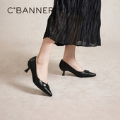 秋季 新款 浅口尖头法式 千百度轻奢羊皮高跟鞋 单鞋 女通勤气质