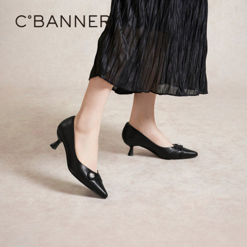 千百度轻奢浅口羊皮高跟鞋