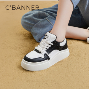 千百度厚底板鞋秋季新款熊猫鞋休闲鞋增高时尚运动鞋黑白女鞋