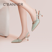 后空通勤女鞋 千百度夏季 羊皮半凉高跟鞋 真皮单鞋 新款 细跟凉鞋