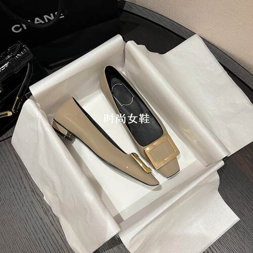 R平底鞋方扣单鞋粗跟2026新款春秋高级感高跟鞋细跟方头法式女鞋