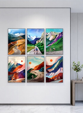 山脉骑行落日红岩抽象装饰画
