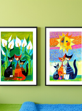 家居海报 月亮猫 装饰画Rosina Wachtmeister儿童房书房装饰画