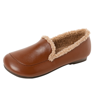 真皮软底妈妈鞋冬款加绒加厚保暖中老年棉鞋羊羔毛豆豆鞋大码女鞋