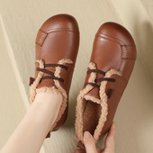 秋冬款 加绒保暖中老年人棉鞋 羊毛羔女鞋 真皮软底妈妈鞋 大码 41到43