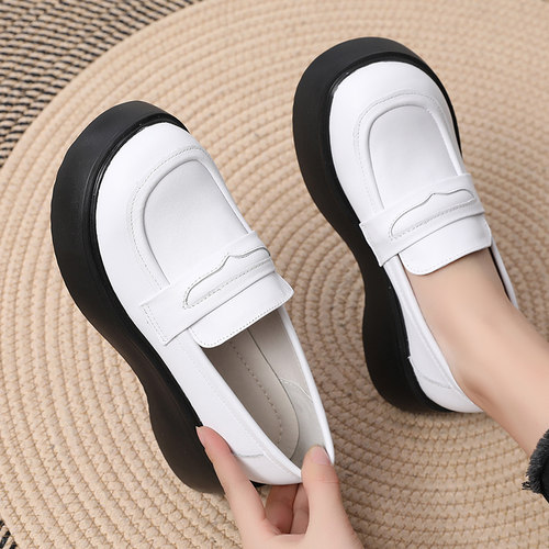 真皮乐福鞋松糕厚底英伦小皮鞋