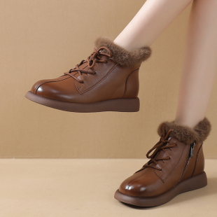 羊毛短靴女2024新款秋冬加绒加厚保暖妈妈棉鞋防滑软底低帮马丁靴