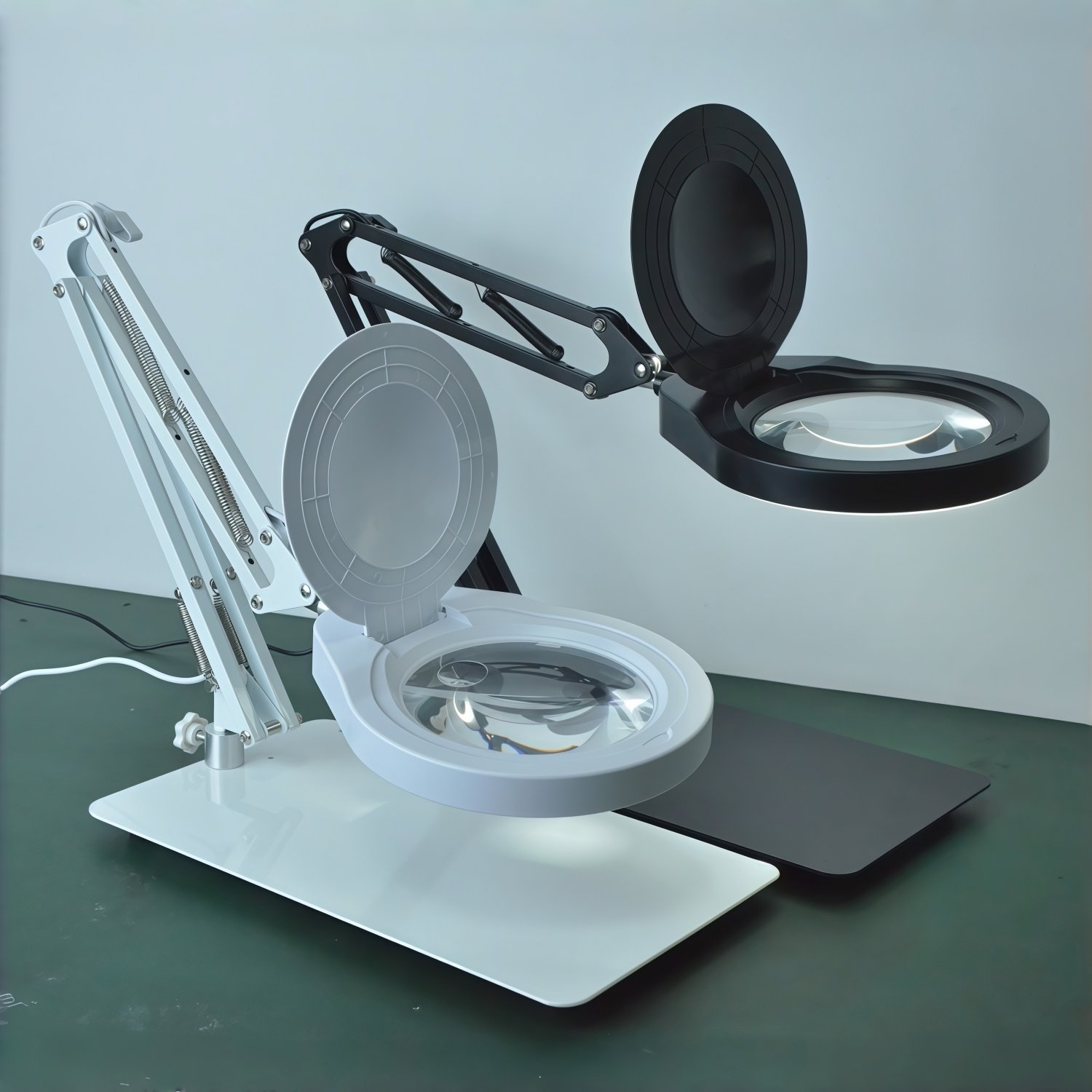 台式电子维修放大镜高清12340倍光学玻璃镜片可调LED灯金属底座悬臂折叠支架阅读珠宝维修电路板检测成像清晰