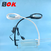 PDOK夹式 032A放大镜台灯10倍20倍老人阅读手机维修LED灯医疗美容美甲纹绣PCB板焊接修表线路板 放大镜带灯PD