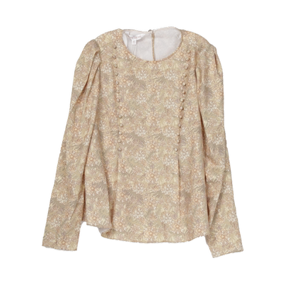 【关注领券】Buou Buou通勤圆领收腰印花泡泡袖衬衫BI2A022