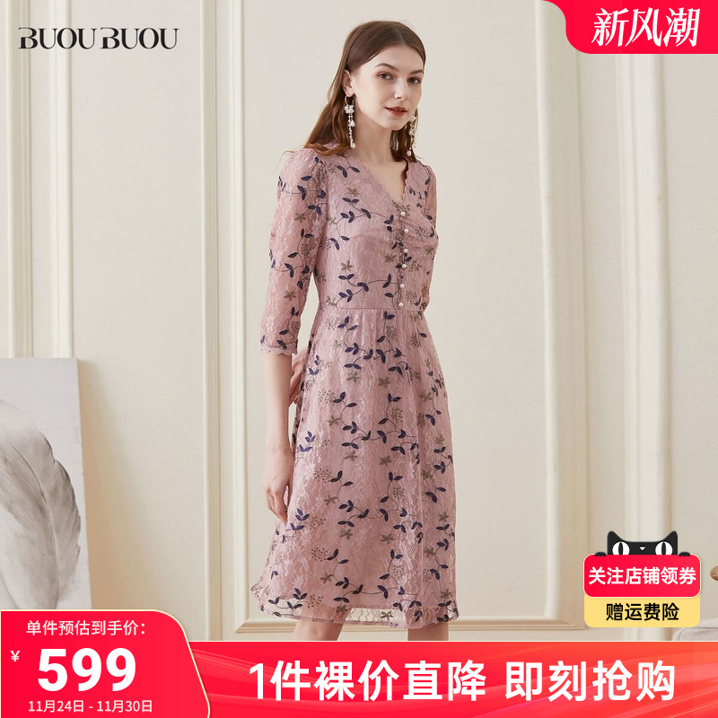 BuouBuou圆领蕾丝连衣裙