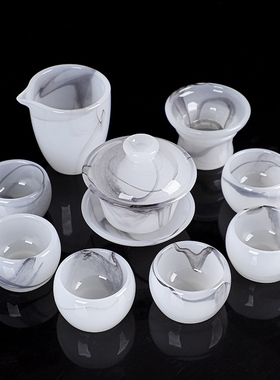 智典琉璃白玉盖碗轻奢高档礼盒功夫茶具套组家用办公室会客泡茶杯