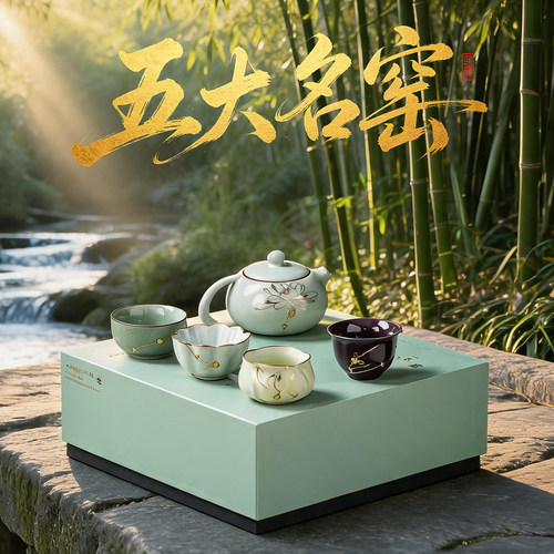 五大名窑锔钉茶具套装中国风汝窑西施壶功夫茶具送长辈生日礼物
