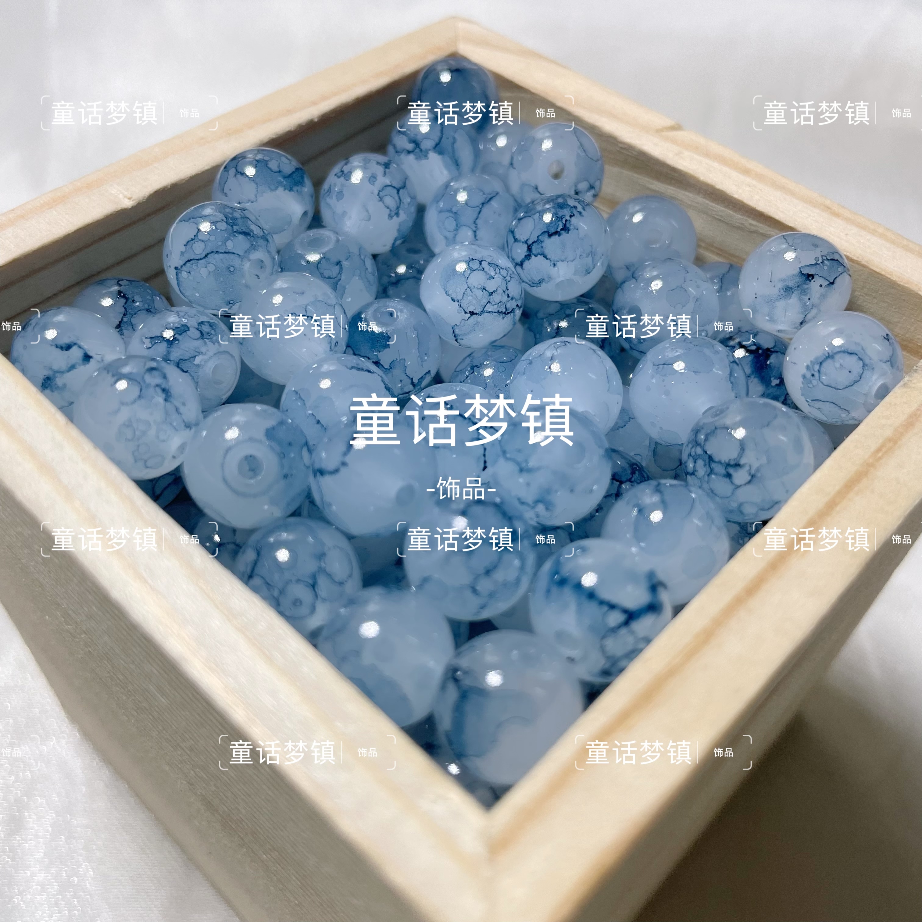 10mm 国风晕染水墨混色串珠手工diy手链手串项链散珠网红饰品